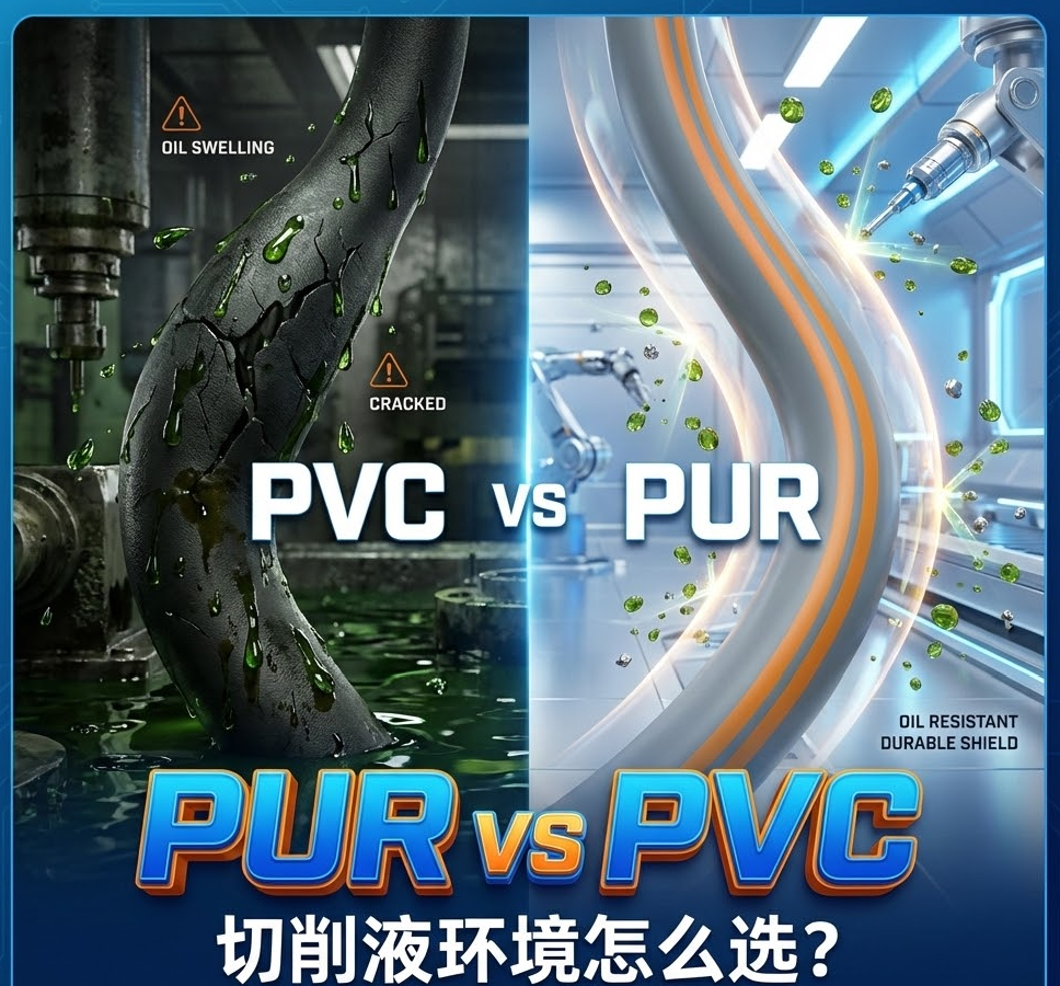 PUR vs PVC：机床切削液环境下，你的拖链电缆选对护套了吗？